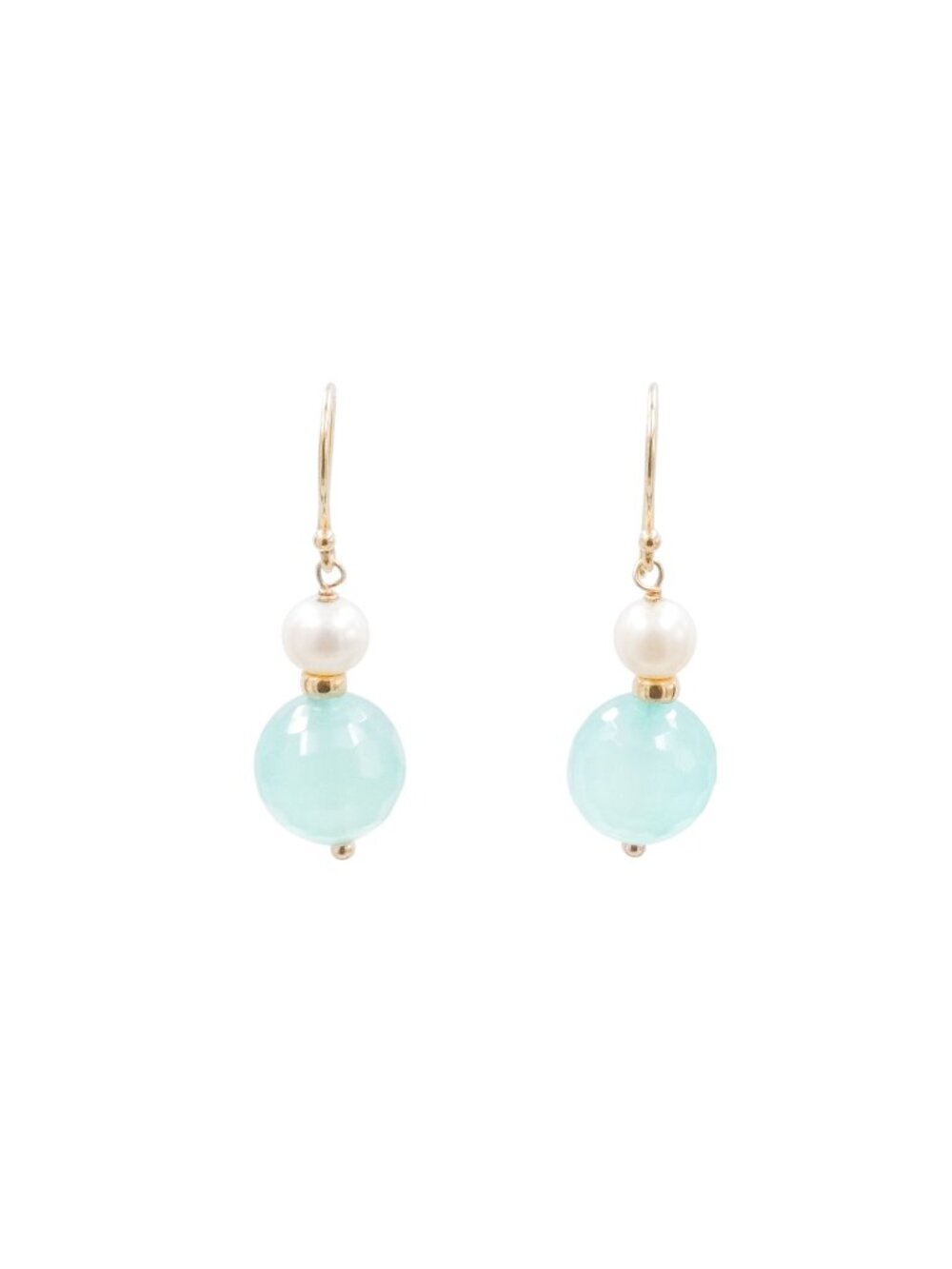 14K Yellow Gold Chalcedony Pearl 1.25 Inch Dangle Earrings